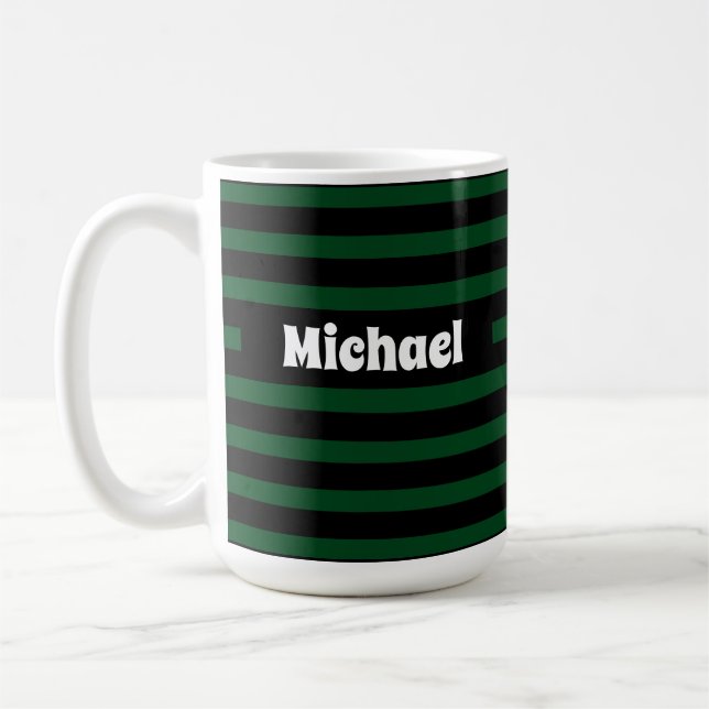 Einfach gestreifter dunkelgrüner und schwarzer Ind Kaffeetasse (Links)