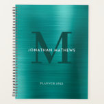 Einfach gestricktes Metallic Aquamarin Classic Mon Planer<br><div class="desc">Einfach gebürsteter Metallic Aquamarin Classic Monogram-Planer</div>