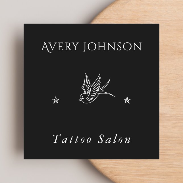 Einfach Gezeichnet Bird & Stars Tattoo Artist Salo Quadratische Visitenkarte (Von Creator hochgeladen)