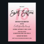 Einfach Girly Pink Weiß Farbton Ombre Sweet 16 Einladung<br><div class="desc">Diese einfache und moderne Einladung Sweet 16 ist perfekt für das zeitgenössische und minimalistische Geburtstagsmädchen. Das Design zeigt einen hübschen und eleganten Farbverlauf in Rosa und Weiß mit einer individuellen Typografie aus schwarzem Pinselstrich. ***WICHTIGE HINWEIS FÜR DESIGN: Für individuelle Designanfragen, wie z.B. passende Produktanfragen, Farbänderungen, Platzierungsänderungen oder andere Änderungswünsche, klicken...</div>