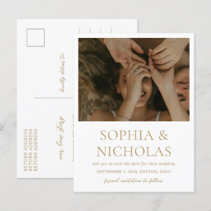 Einfach Gold Moderne Foto Hochzeit "Save the Date" Ankündigungspostkarte