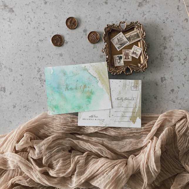 Einfach Gold und Grün Minimalistisch Danke Postkarte (Von Creator hochgeladen)