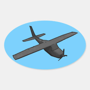 Einfach grau-blaue Propeller-Flugzeug-Aufkleber Ovaler Aufkleber