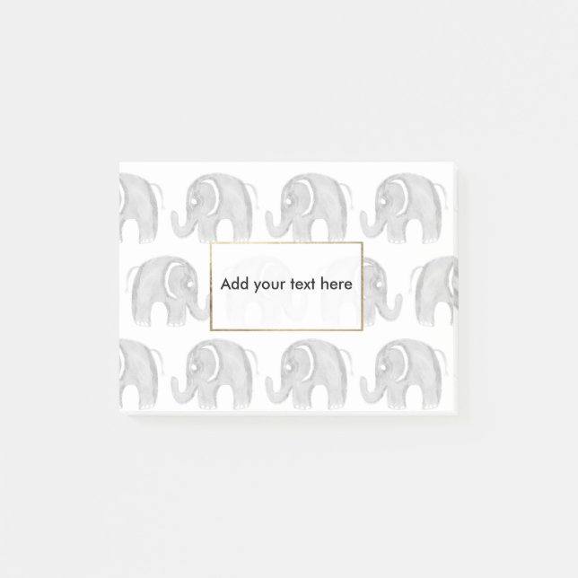 Einfach grauweißes Aquarell handgezeichneter Elefa Post-it Klebezettel (Vorderseite)