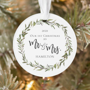 Einfach grüner Kranz Erstes Weihnachtsschmuck Foto Ornament