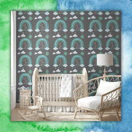 Einfach grüner Regenbogen Boho auf der Holzkohle | Tapete