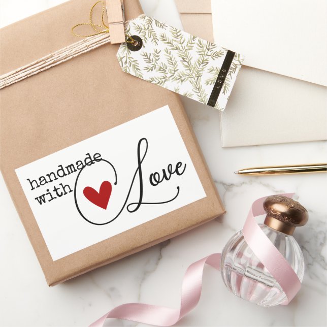 Einfach handgefertigt mit Liebe Herz Einfach Stilv Rechteckiger Aufkleber (Schenken)