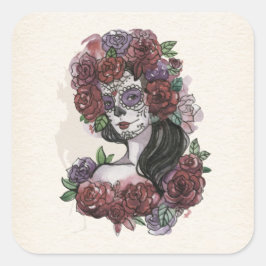 Einfach handgezeichnet Dia de los Muertos | Aufkle Quadratischer Aufkleber
