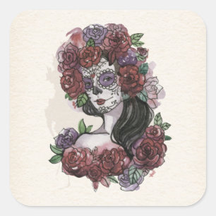 Einfach handgezeichnet Dia de los Muertos   Aufkle Quadratischer Aufkleber
