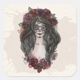 Einfach handgezeichnet Dia de los Muertos | Aufkle Quadratischer Aufkleber