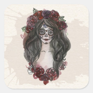 Einfach handgezeichnet Dia de los Muertos   Aufkle Quadratischer Aufkleber