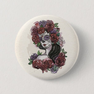Einfach handgezeichnet Dia de los Muertos   Button