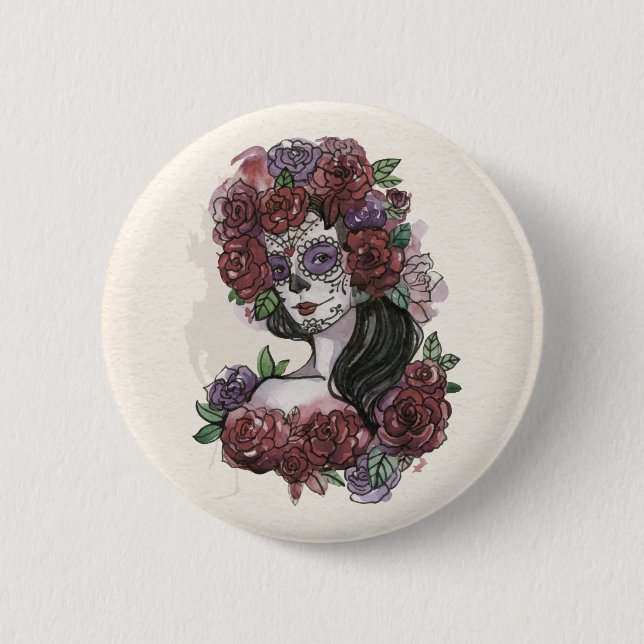 Einfach handgezeichnet Dia de los Muertos | Button (Vorderseite)