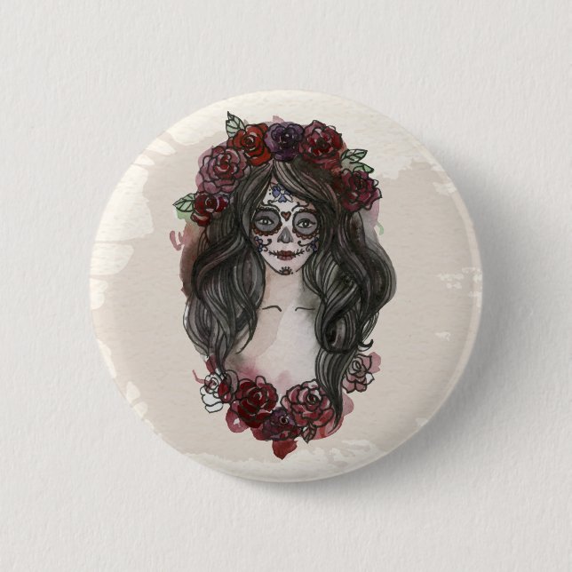 Einfach handgezeichnet Dia de los Muertos | Button (Vorderseite)