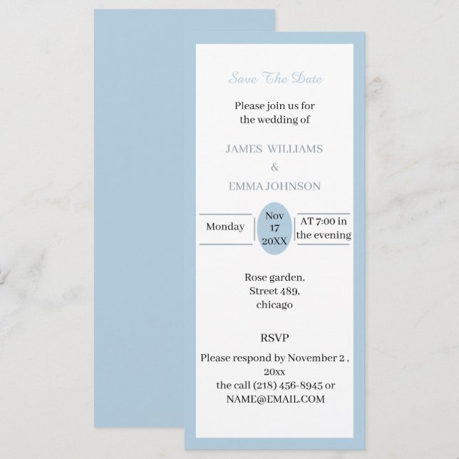Einfach hellblau Save the Date Einladung (Vorne/Hinten)