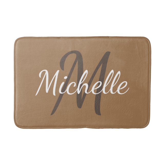 Einfach hellbraun, Bold Typografy & Name Monogram Badematte (Vorderseite)