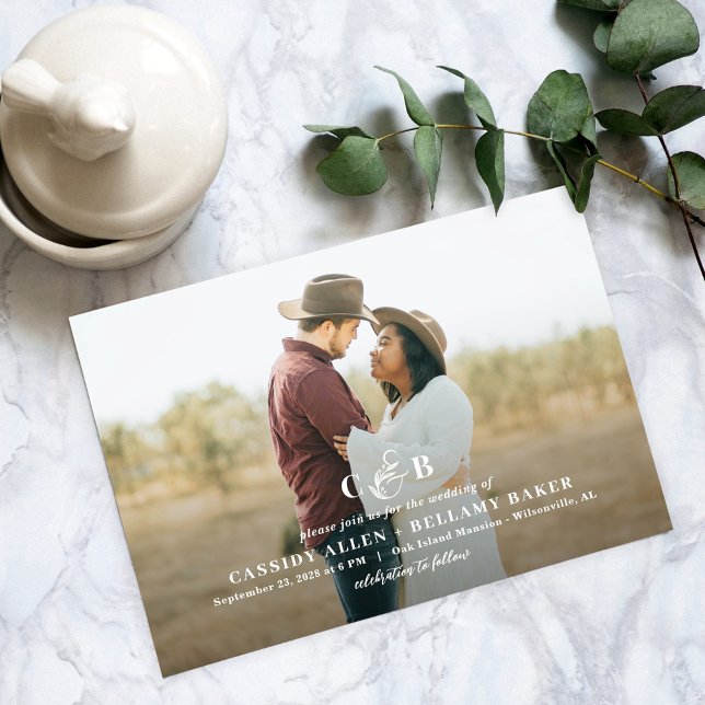 Einfach herrliches Monogramm Foto Hochzeitsempfang Einladung (Von Creator hochgeladen)