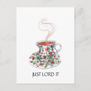 Einfach herrschen, Teeslogan, antike Teetasse Rose Postkarte