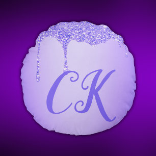 Einfach - Initialmonogramm mit Lila Glitzer Rundes Kissen