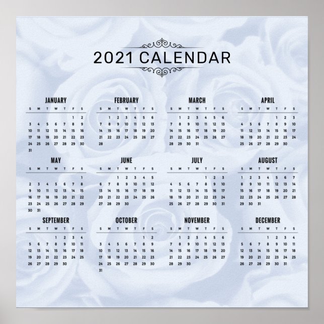 Einfach Kalender 2021 auf Weiße Flora | Poster (Vorne)