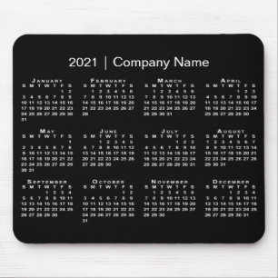 Einfach Kalender 2021 mit Firmennamen auf schwarz Mousepad