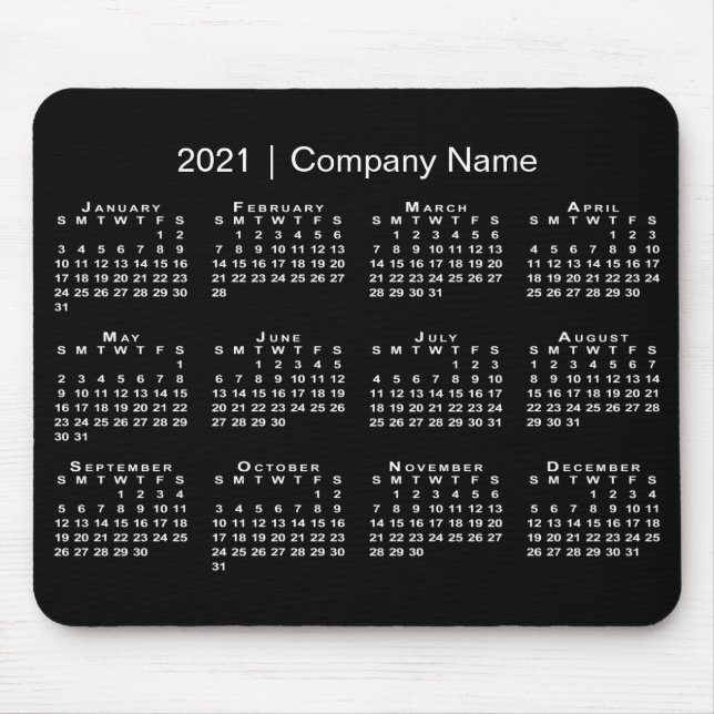 Einfach Kalender 2021 mit Firmennamen auf schwarz Mousepad (Vorne)