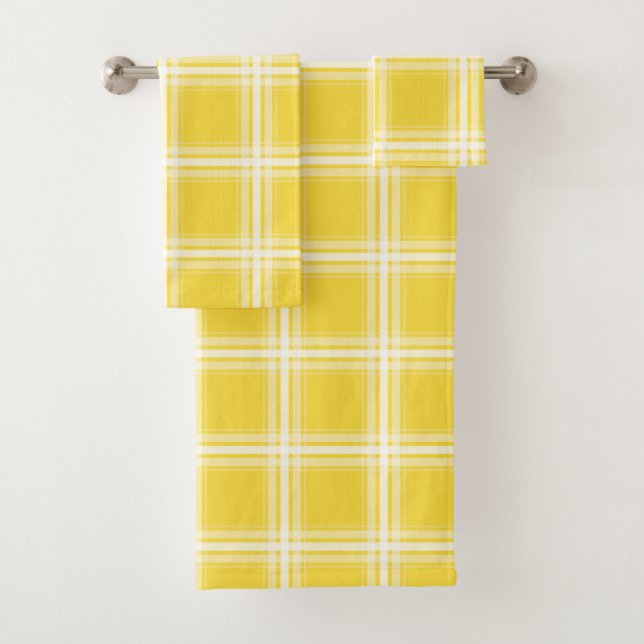 Einfach Kariert in Lemon Gelb und Weiß Badhandtuch Set (Insitu)
