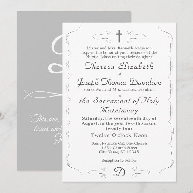 Einfach katholische Einladung zur Hochzeit (Vorne/Hinten)