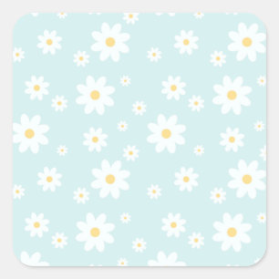 Einfach klassisch weiß Daisy Floral Quadratischer Aufkleber