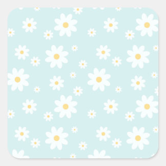 Einfach klassisch weiß Daisy Floral Quadratischer Aufkleber