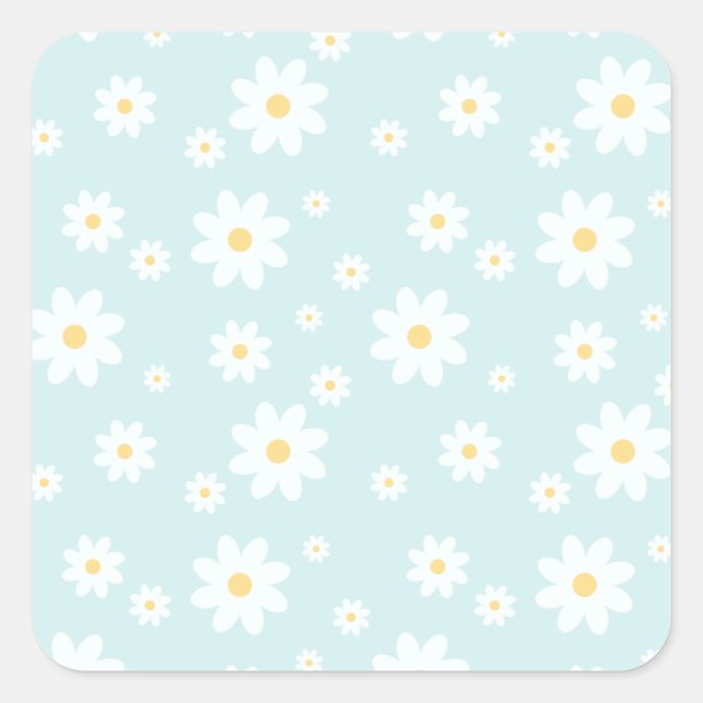 Einfach klassisch weiß Daisy Floral Quadratischer Aufkleber (Vorderseite)