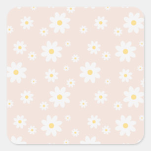 Einfach klassisch weiß Daisy Floral Quadratischer Aufkleber