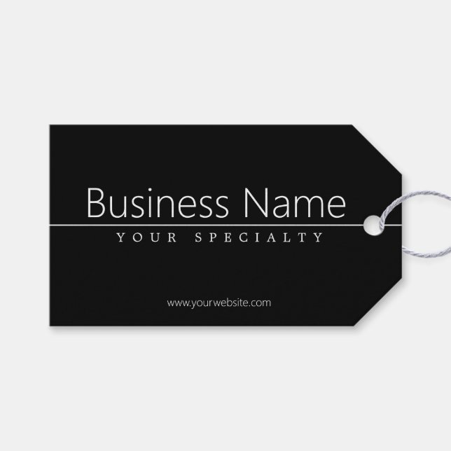 Einfach klassischer weißer Text auf schwarz Geschenkanhänger (Vorderseite (Horizontal))