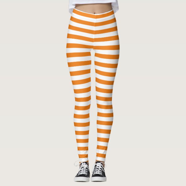Einfach klassisches Orange und Weiß gestreift Leggings (Vorderseite)