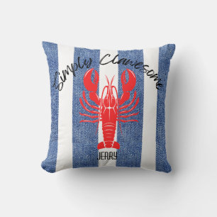 "EINFACH KLauenTOLL" Red Lobster auf Jeansstreifen Kissen