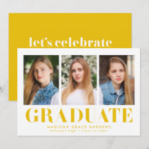 Einfach kühne, gelbe 3-Foto-Graduationspartei