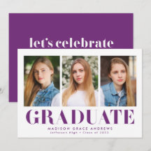 Einfach kühne Lila 3-Foto-Graduierungsparty