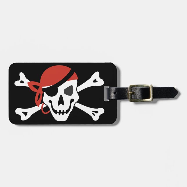 Einfach lächelnder Piratenschädel mit eigenem Text Gepäckanhänger (Vorderseite horizontal)