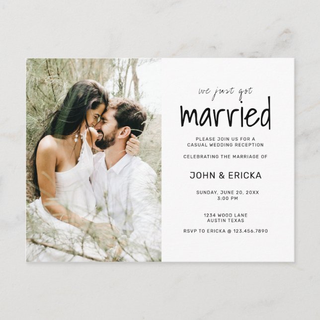 Einfach Lässig Got wir nur Verheiratet Hochzeit Ankündigungspostkarte (Vorderseite)