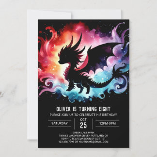 Einfach leuchtender Dragon Birthday Printable Einladung