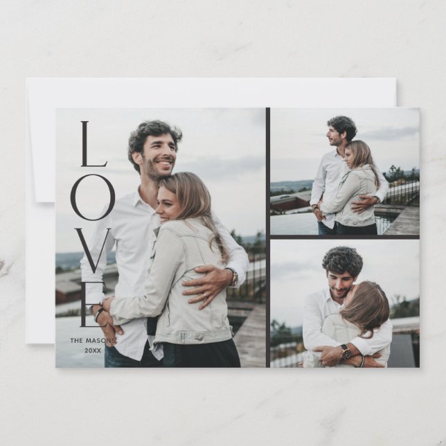 Einfach Liebe Valentinstag 3-Foto-Karte - Schwarz Einladung (Vorderseite)