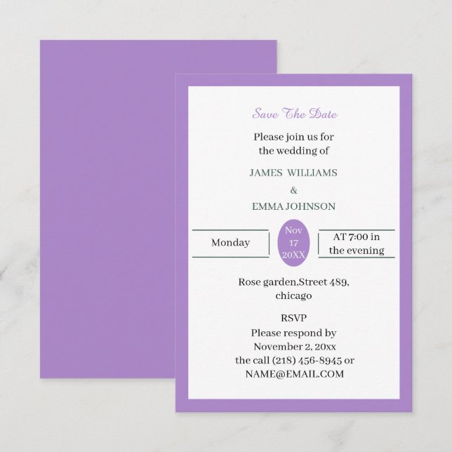 Einfach Lila anpassbar Save The Date (Vorne/Hinten)
