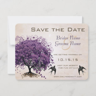 Einfach Lila Heart Leaf Tree Save the Date Peachy