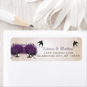 Einfach Lila Heart Leaf Tree Wedding Label