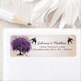 Einfach Lila Heart Leaf Tree Wedding Label