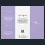 Einfach Lila Lavendel zeitgenössischer QR-Code Mod Flyer<br><div class="desc">Moderner und beruflicher lila / lavender Trifold Broschüre Flyer mit einem einfachen und minimalen Design mit Ihrem Namen in einem eleganten Drehbuch und zeitgenössischen Sans Serif Schriftart. Die Vorlage enthält mehrere geteilte Bereiche für Ihre Dienste in einem minimalistischen Layout. Der Rücken hat Ihre Kontaktdaten und optionalen QR-Code. Wenn Sie es...</div>