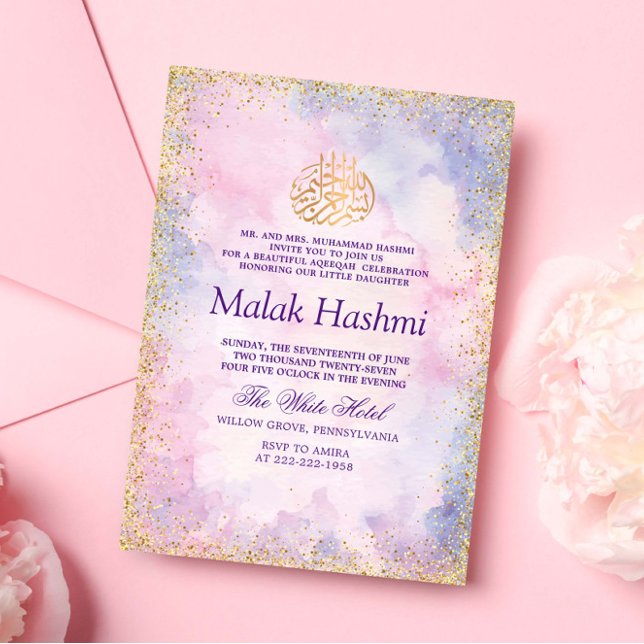 Einfach Lila Pink Gliter Islamische Aqiqa Aqeeqah Einladung (Von Creator hochgeladen)