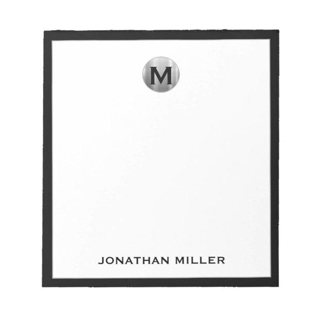Einfach Luxus Monogram Black and Silver Notizblock (Vorderseite)