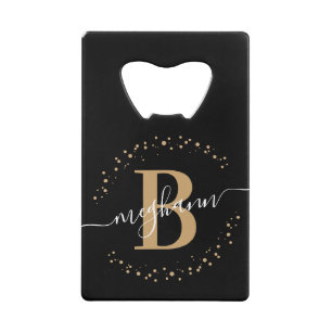 Einfach Mädchenhaft Schwarzes Gold Monogramm Namen Geldbeutel Flaschenöffner