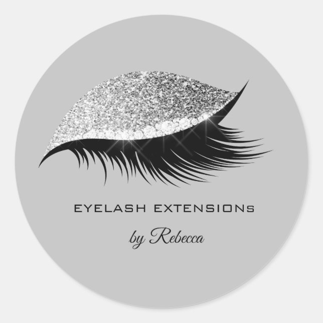 Einfach Makeup Beauty Eyelash Lashes Glitzer Silve Runder Aufkleber (Vorderseite)
